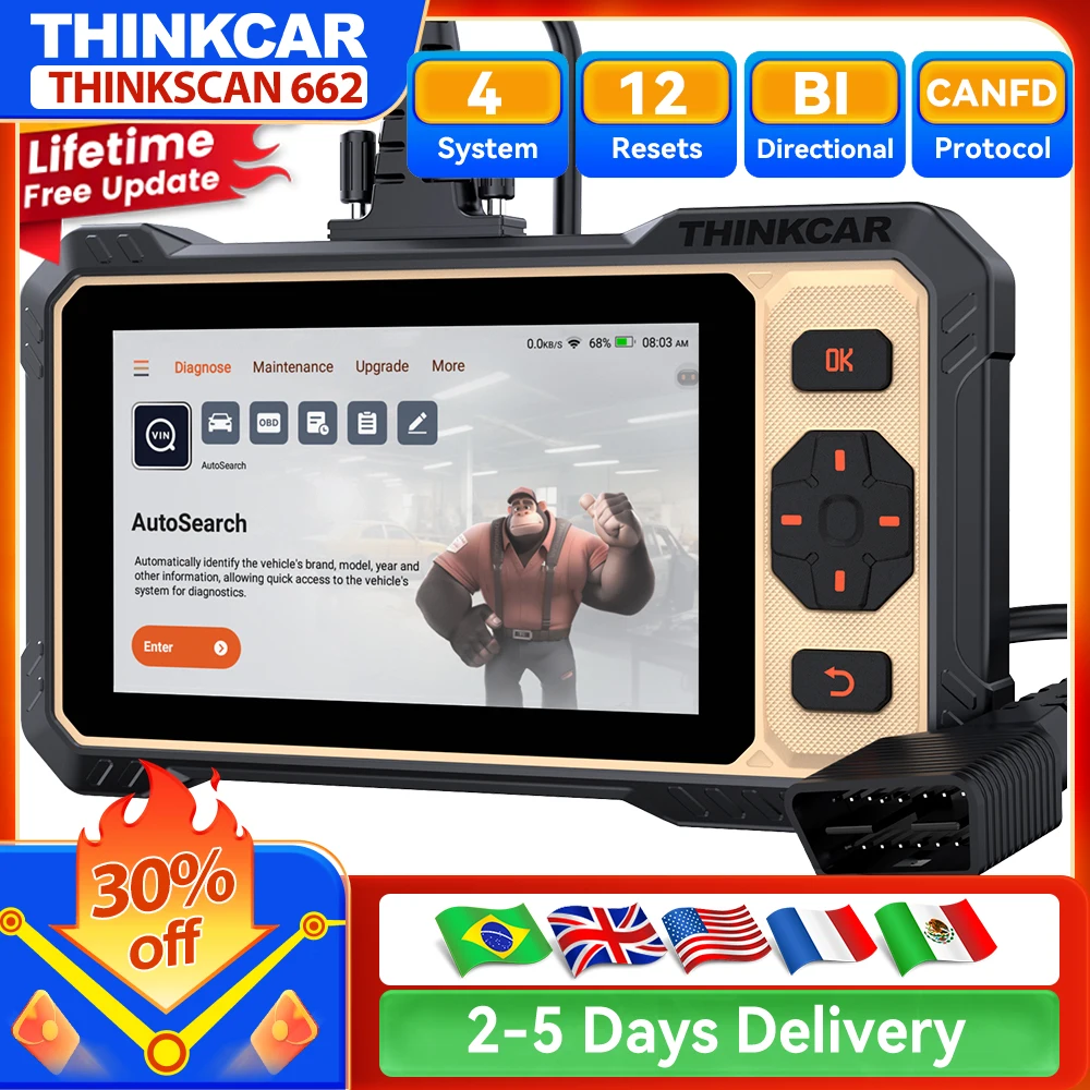 THINKCAR THINKSCAN 662 CAN FD OBD2-Diagnosetool ECM/Übertragung/ABS/SRS-Diagnosescanner 12 Reset lebenslanges kostenloses Update Image