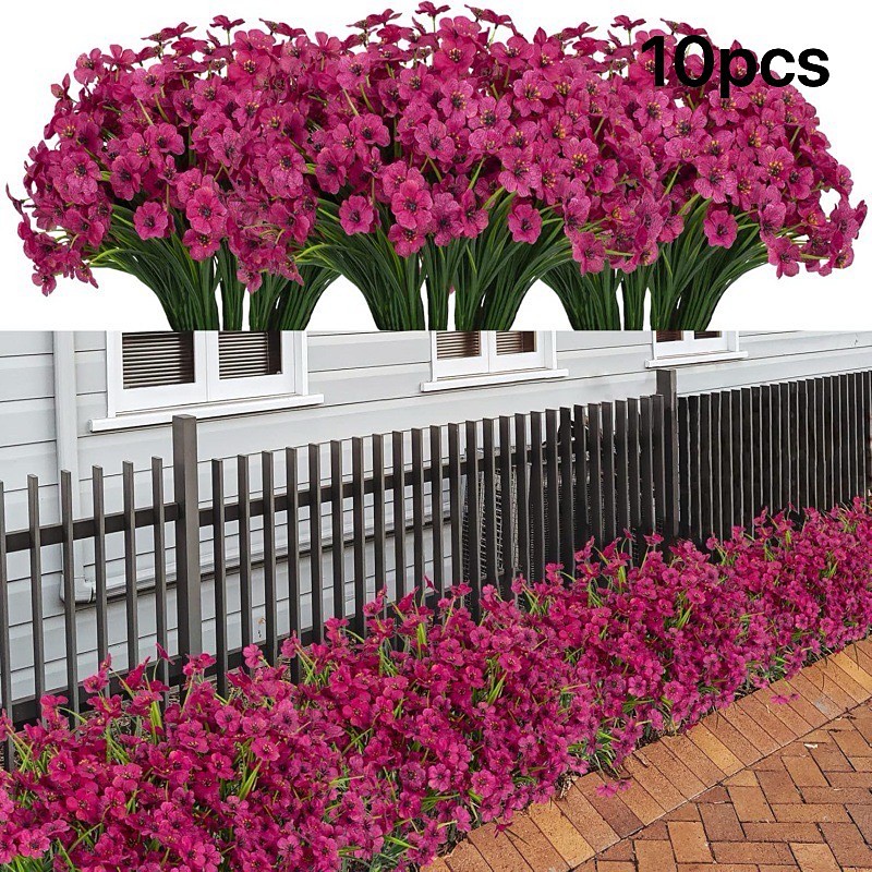 10PCS UV Resistant Artificial Orchid Bundles, Plastic Faux Flowers for Outdoor Garden, Porch, Window, and Home Decoration, Perfect for Easter, Oktoberfest, Día de los Muertos, Diwali, Memorial Day, and Seasonal Fall Decor