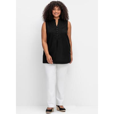 Blusentop SHEEGO BY JOE BROWNS, Damen, Gr. 46, schwarz, 50% Viskose, 37% Baumwolle, 13% Leinen, unifarben, ohne Ärmel, Blusen Image