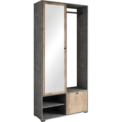 Garderobenschrank INOSIGN "DINO Kompaktgarderobe, Garderoben-Set DINO", matera anthrazit, kastatnien breslau, B:90cm H:190cm T:33cm, Schränke, Mit Spiegel und Kleiderstange, 90 cm breit, Türanschlag wechselbar Image