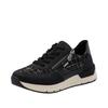 Sneaker RIEKER, Damen, Gr. 41, schwarz, Lederimitat, Textil, sportlich, Schuhe, Freizeitschuh, Schnürschuh, Halbschuh mit modischen Akzenten