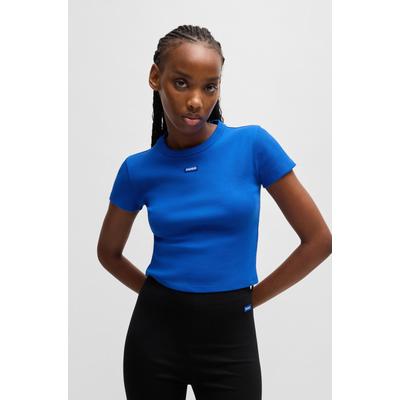 T-Shirt HUGO BLUE "Baby Tee", Damen, Gr. XXL (44), blau (open blau 493), Single Jersey, Obermaterial: 96% Baumwolle, 4% Elasthan, unifarben, casual, slim fit bauchfrei, Rundhals, Kurzarm, Shirts, in verkürzter Länge Image