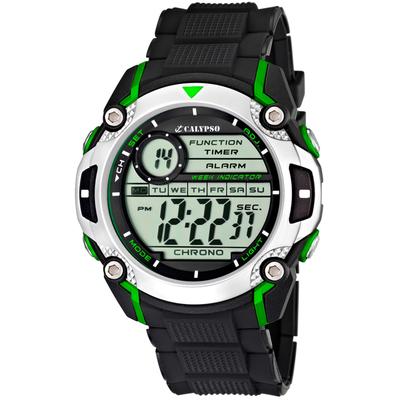 Chronograph CALYPSO WATCHES "Digital For Man", schwarz (schwarz, grün), Armbanduhren, Herren, Armbanduhr, Quarzuhr, Herrenuhr, digital, Datum, Stoppfunktion