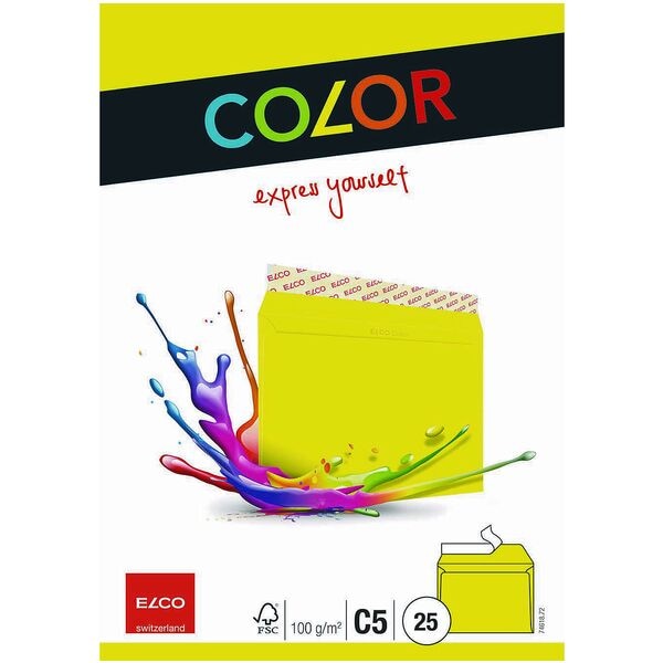 ELCO Briefumschläge Color DIN C5 ohne Fenster 25 Stück gelb, 16.2x22.9 cm