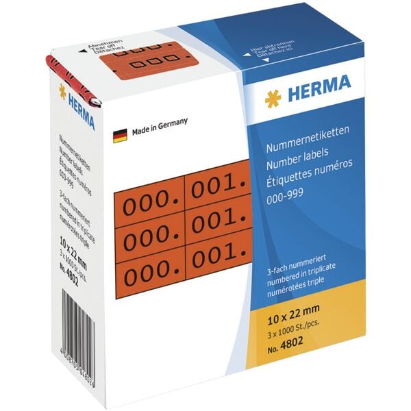 Herma Nummernetiketten »Zahlen dreifach« 22 x 10 mm 3x 1000 Stück rot Image