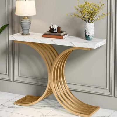 Tribesigns - Schmal Konsolentisch, Beistelltisch mit Gold Metallgestell, 100 x 30 x 80 cm Image