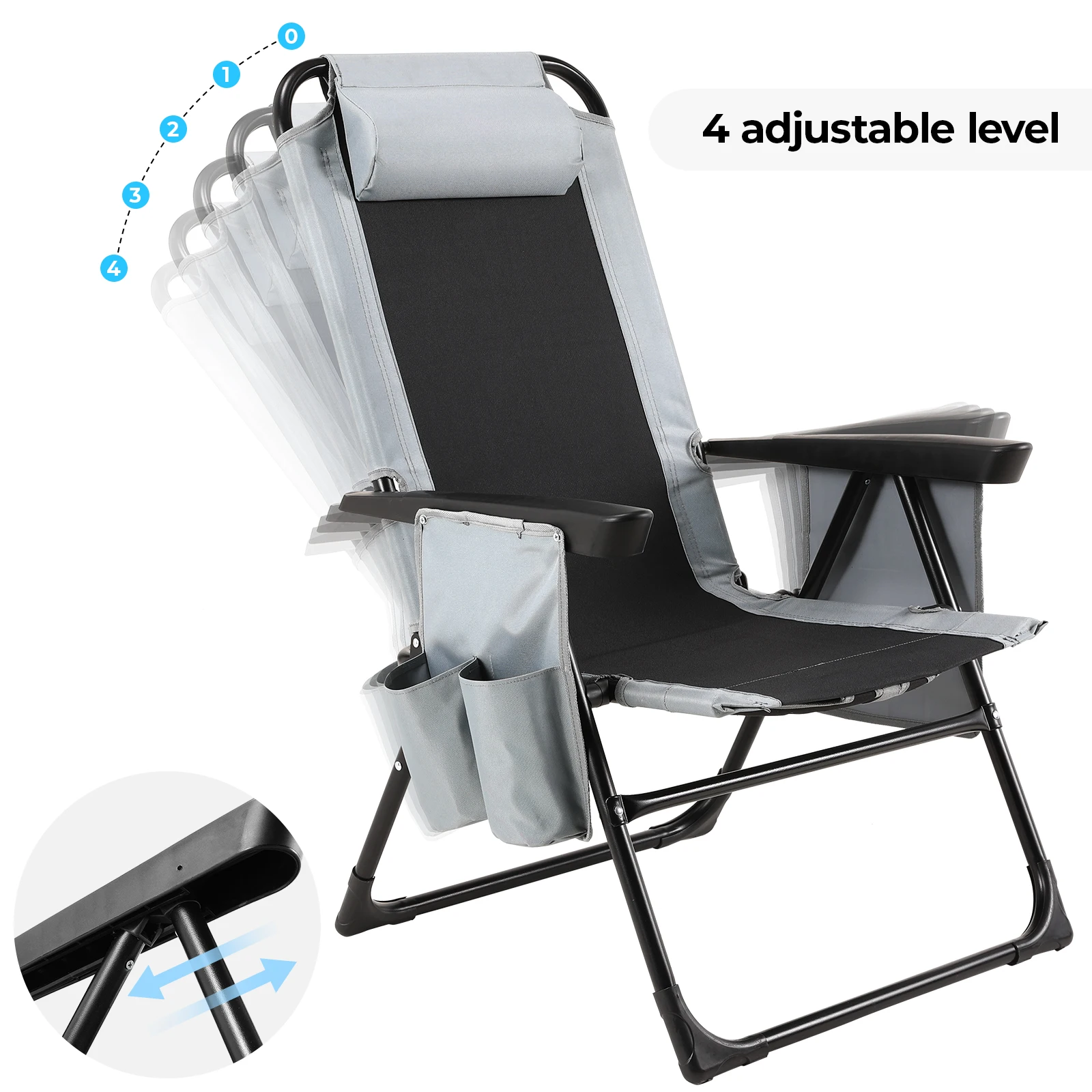 Klappstuhl, klappbarer Gartenstuhl mit verstellbarer Rückenlehne, Armlehne, Campingstuhl für Balkon, Tragfähigkeit bis zu 140 kg Image