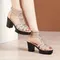 Fashionable and Elegant Banquet High Heels Women's Shoes Round Toe Square Heel Fish Mouth Rhinestone Zipper Comfortable Sandals