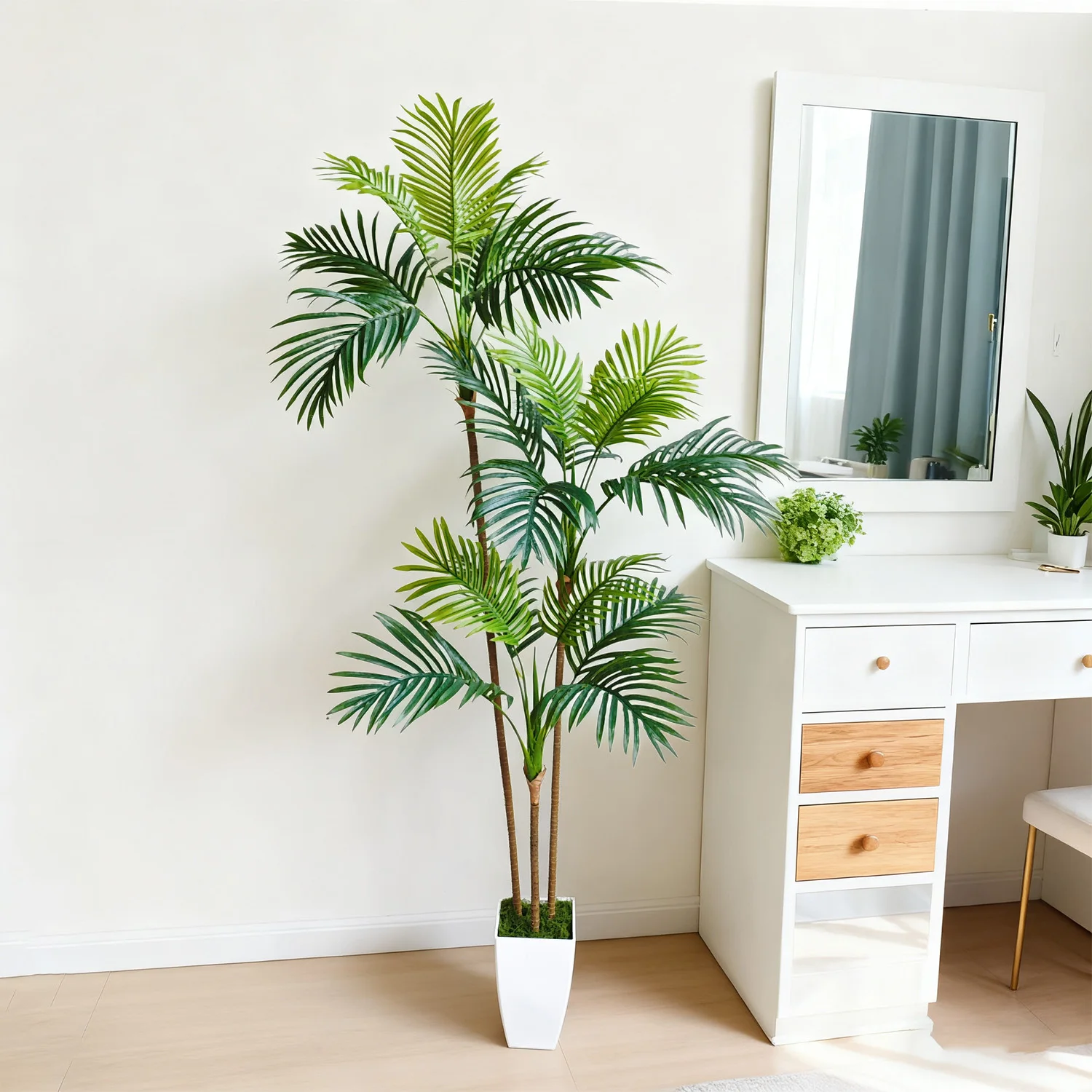 140–180 cm künstliche Areca-Palme für drinnen und draußen, dekorative Pflanze mit Kunststofftopf, nordische Kunstpflanze für Zuhause, Garten, Geschäfte, Dekoration Image