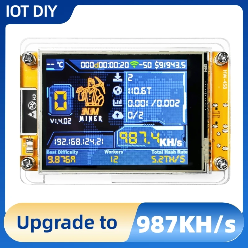 NMMiner Hashrate 987KH/s Bitcoin Lucky Miner für Computer Nerd 2,8 Zoll Solo Lottery Smart Display Crypto ESP32-2432S028R DROOM