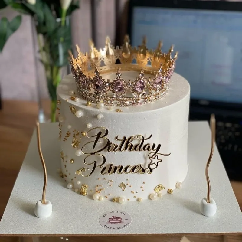 Gold Queen Princess Kuchen Topper Happy Birthday Party Dekor für Mädchen Babyparty Mizwa Feier Hochzeitstorte Dekoration Image