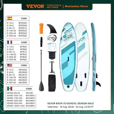 VEVOR Inflatable Stand Up Paddle Board with SUP Board Pump Paddle Fin Phone Bag Backpack Ankle Leash Repair Kit Non-slip Deck
