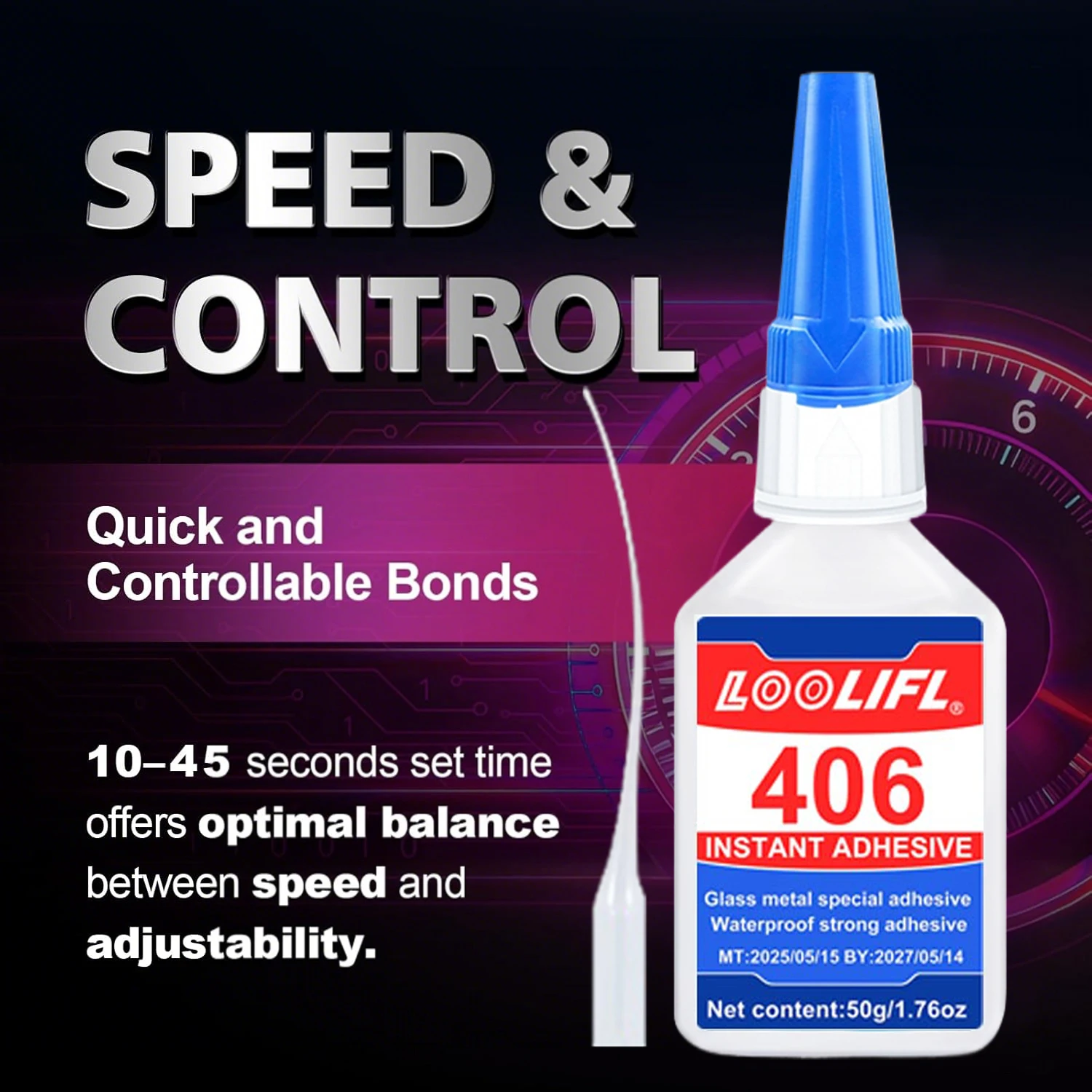50g Großes Fassungsvermögen 401 Superkleber Schnell trocknend Cyanacrylat Sofortkleber für Leder Gummi Holz Metall Starke Verklebung, Flüssigkleber Werkzeug, Gratis Präzisions-Tropfschlauch, 1-3 Stück Image