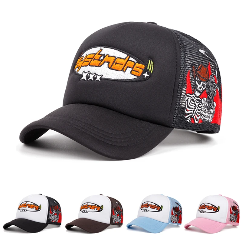 Three star Skeleton Shooter Mode Einfache Herren bestickte Baumwolle Mesh Hut Hip Hop Hut Damen Outdoor Sport Baseball Hut