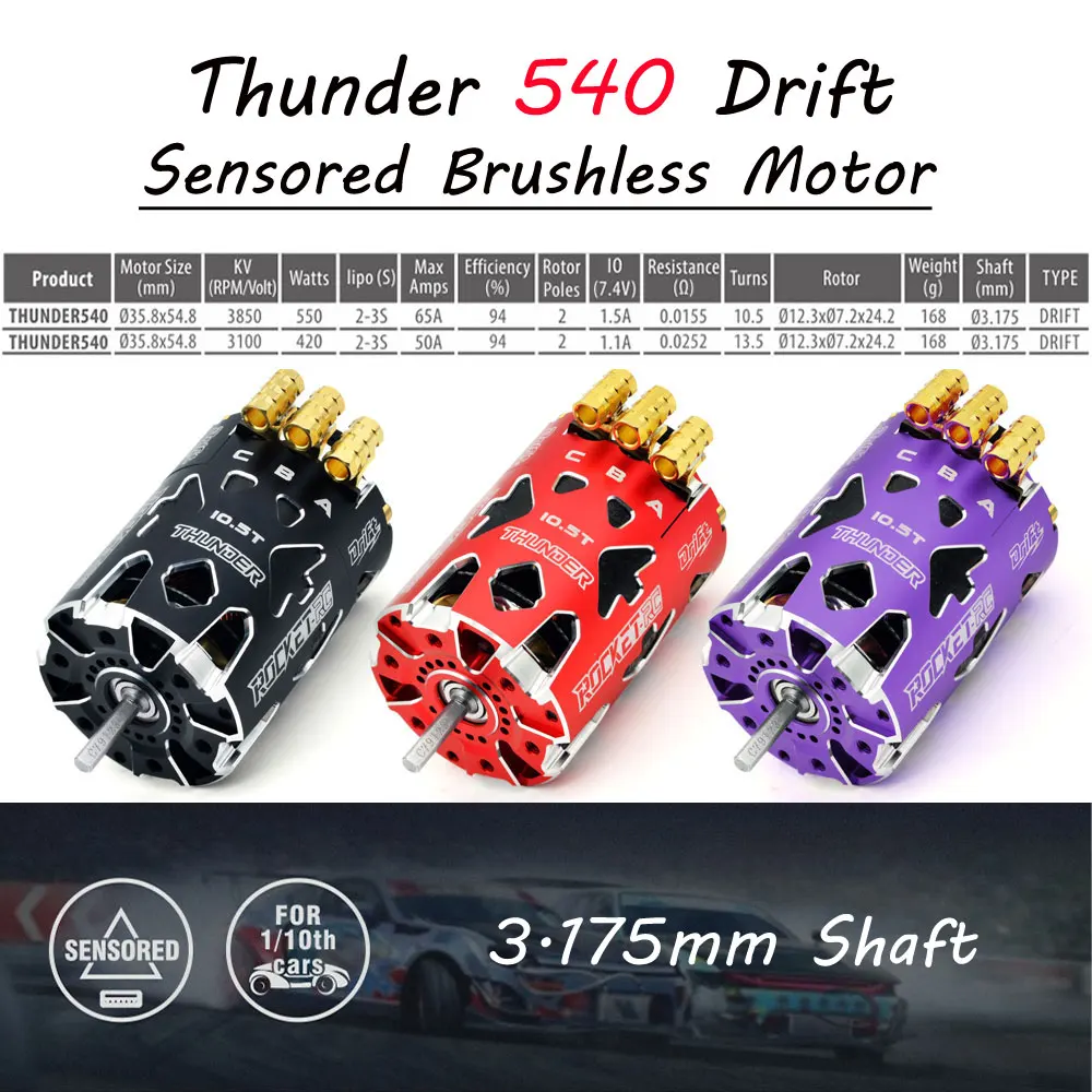 SURPASS HOBBY Thunder 540 RC Drift 10,5T/13,5T Sensored Bürstenloser Motor 3,175mm Welle 2-3S für 1/10 RC Racing Drift Autoteile