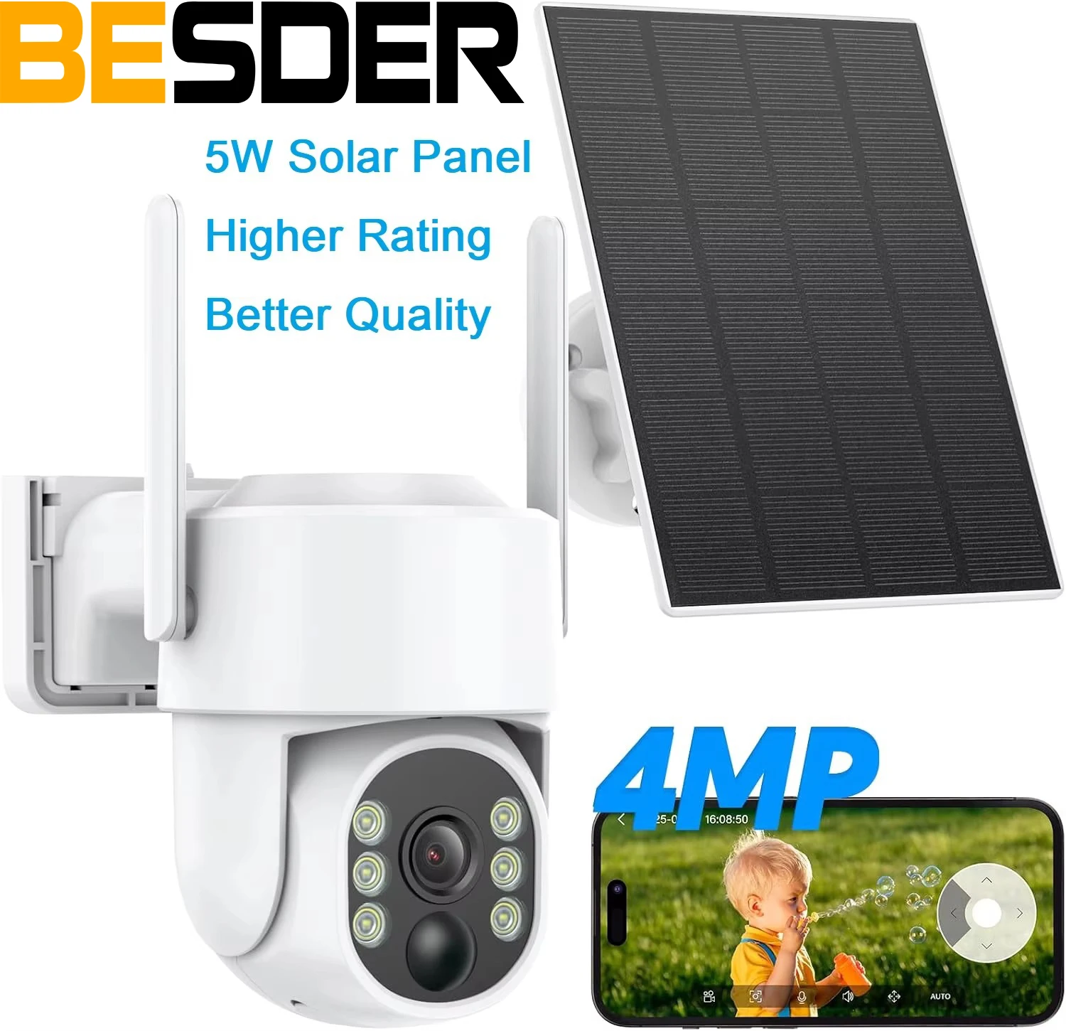 BESDER WiFi PTZ Kamera Outdoor Wireless Solar IPKamera 4MP HD Eingebaute Batterie Videoüberwachungskamera Langzeit Standby iCsee Image