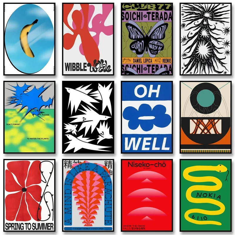 Vintage abstrakte klassische Poster Retro Faune and Fruits Print Mid Century Wandkunst Leinwandgemälde für Wohnzimmer Home Decor