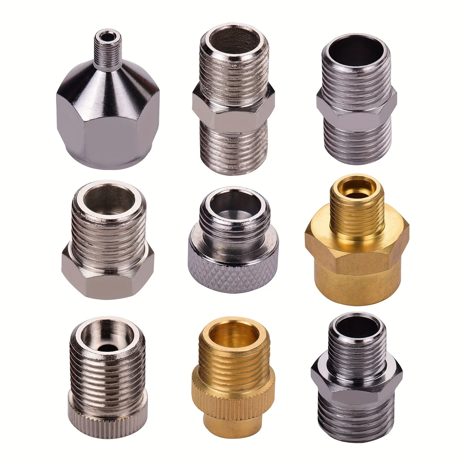 9-teiliges Airbrush-Adapter-Set, Luftkompressor-Spritzpistolen-Adapter, Airbrush-Schlauchadapter für Luftkompressor und Schlauch, 1/4 Zoll bis 1/8 Zoll Image