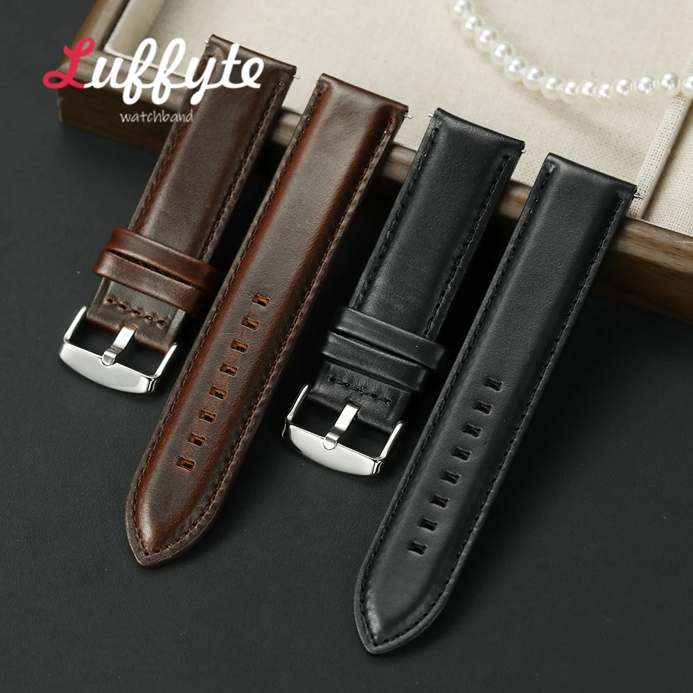 Business Leder Uhrenarmband 20mm 22mm Schnellverschluss Blau Schwarz Braun Schnellverschluss Armband Ersatz Armbanduhrenarmband Image