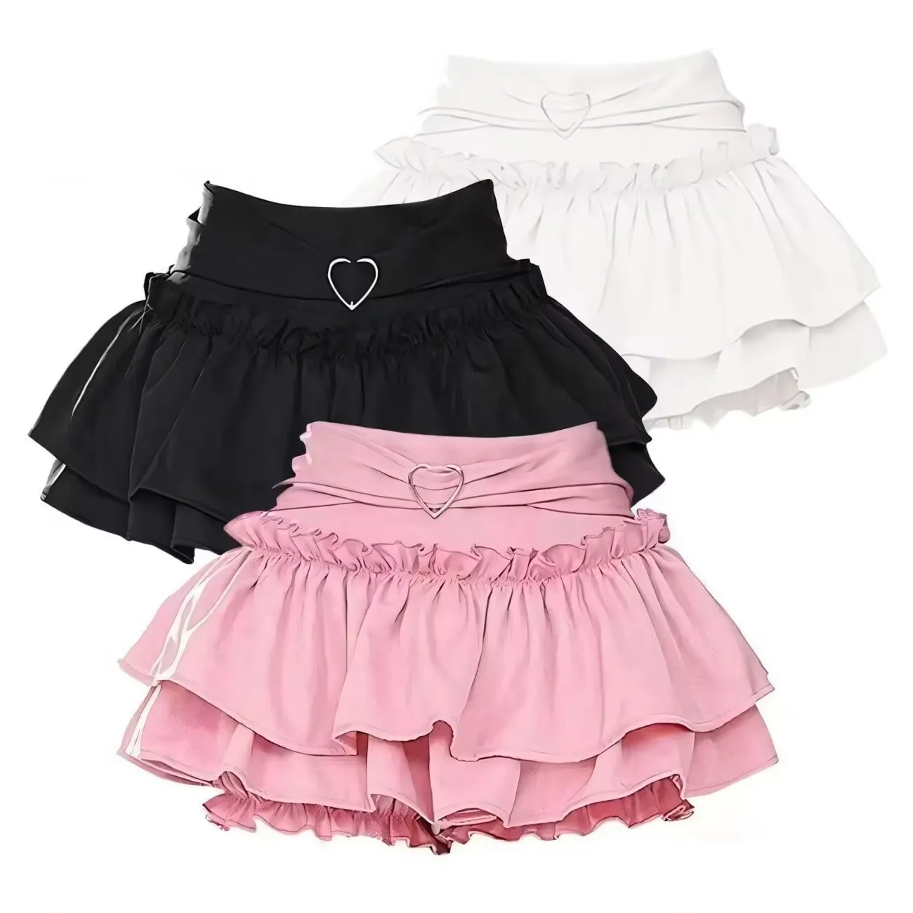 Harajuku Lolita Puffy Cake Rosa Röcke Frauen Rüschen Chic Beliebte Süße Kawaii Schulmädchen Gothic Allgleiches Sommer Y2k Mini Rock