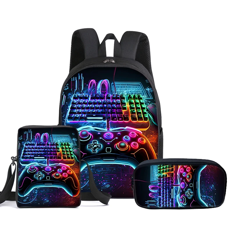 Sac à dos Hot GamePad 3 pièces/ensemble avec sacs messager, trousse à crayons, sac d'école pour garçons/filles, meilleur cadeau, sacs d'école pour étudiants avec dessin animé 2D