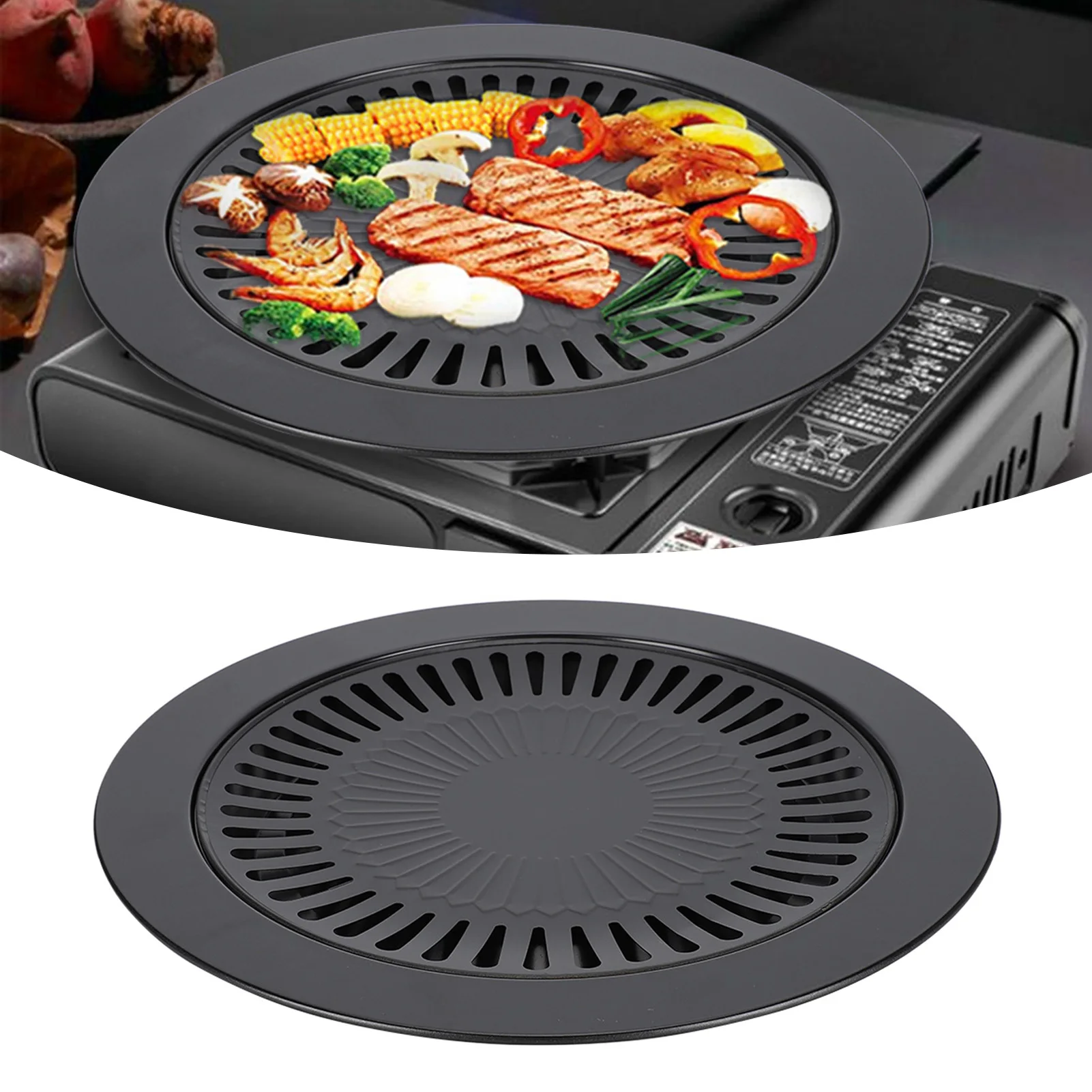 Grillpfanne, rauchfrei, rund, antihaftbeschichtet, Backblech, Grill-Bratblech, Küchenutensilien für Elektroherd, Gasherd, Propankocher