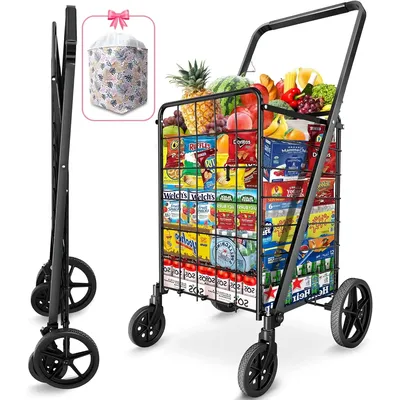 Folding Shopping Carts for Groceries 27GAL 220lb Grocery Cart with 360° Rolling Swivel Wheels Collapsible Rolling cart Portable