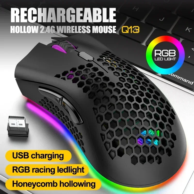 Mouse wireless BM600 Mouse da gioco cellulare ottico RGB wireless USB 2.4G Mouse wireless da ufficio ottico ergonomico a nido d'ape