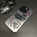 Graffiti Inglese Scrittura Materiale IMD Custodia per telefono argentata per iPhone 16 16E 15 14 13 12 11 Pro Max XR X 7 8 Plus Cover antiurto