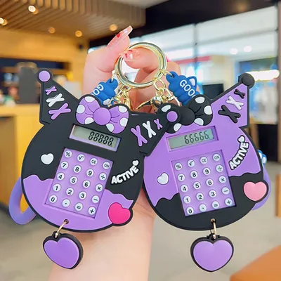 1PC Sanrio Kuromi Calculator Keychain Cartoon Mini Portable Calculator With 8-Digit Display Creative Cute Keychain Kids Gifts