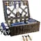 Extra Large Willow Picnic Basket with Service Set for 4 Persons, Natural Wicker Picnic Hamper with Free Food Cooler, Fleece