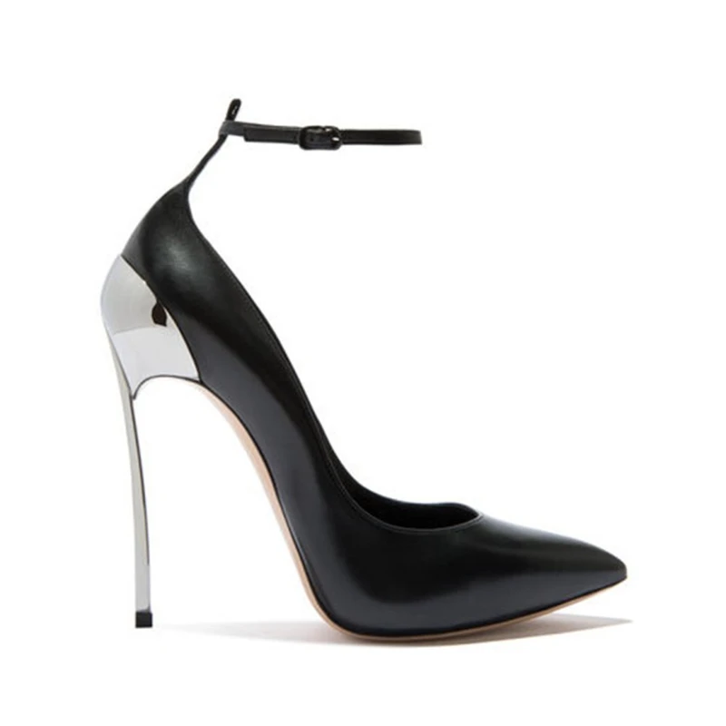 Frühling und Herbst Neue Spitz Flach PU Mode Einzelnen Schuhe Metall Dünne hochhackigen Bankett Kleid Große Größe frauen Schuhe