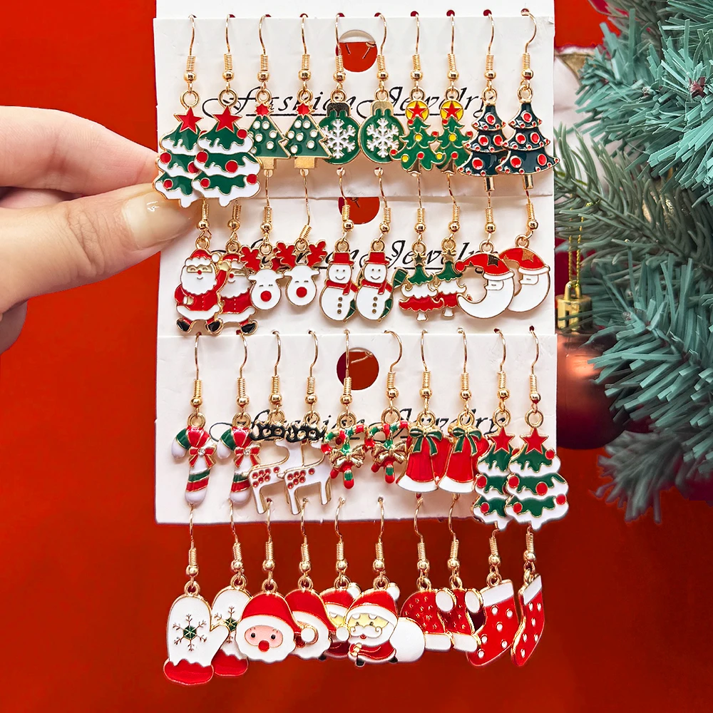 20Pairs/5Pairs Frauen Weihnachten Ohrringe Öl-tropfen Weihnachten Baum Santa Claus Schneemann Anhänger Ohrringe Weihnachten Geschenk schmuck Image