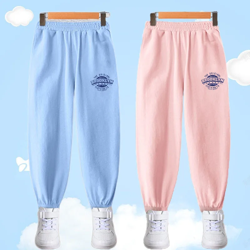 Sommer Kleinkind Kinder Brooklyn City Brief Drucken Hosen Mädchen Dünne Anti Moskito Hosen Kinder Candy Farbe Hosen Image