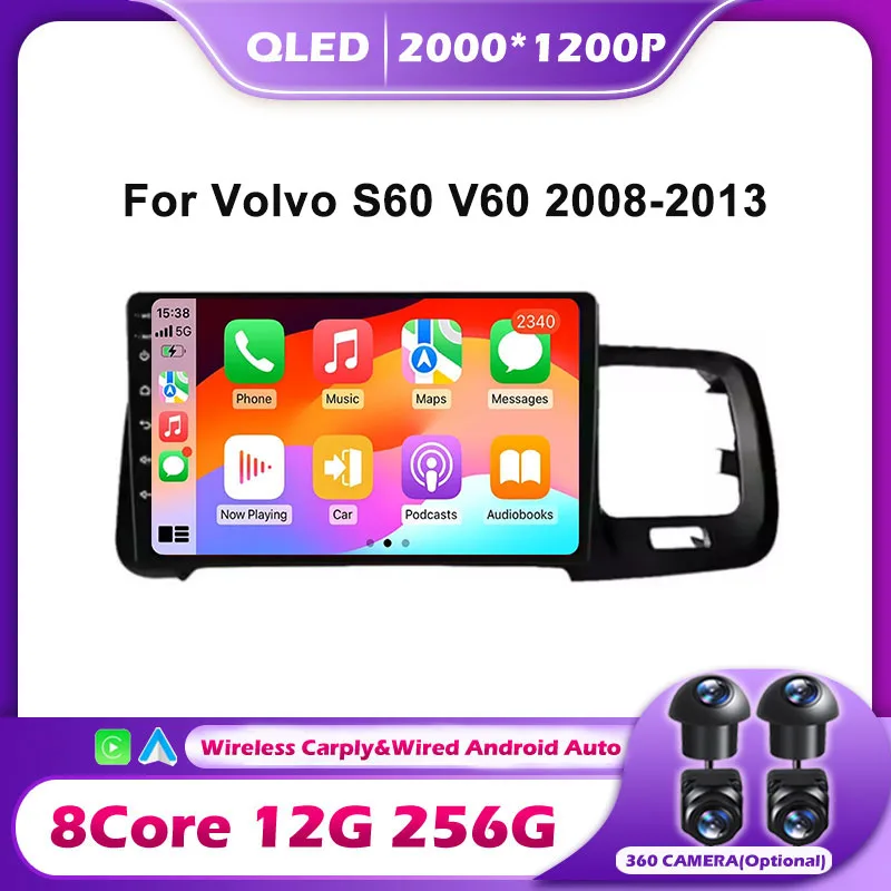 Android 15 Carplay GPS Auto écran autoradio lecteur multimédia pour Volvo S60 V60 2008-2013 Autoradio stéréo BT unité principale outils
