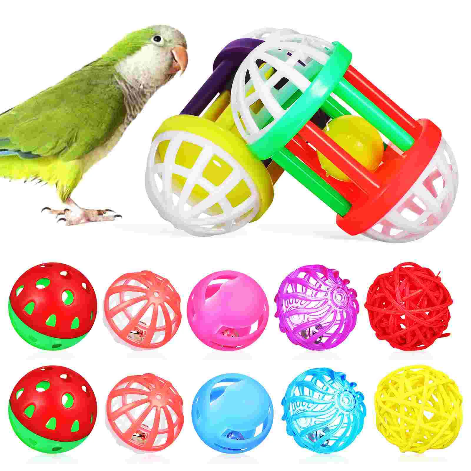 12 Stück Vogelkäfig Spielzeug Ball Spielzeug Nahrungs suche Kauen Training Vögel Fuß Nymphen sittiche Conures Papageien bälle Image
