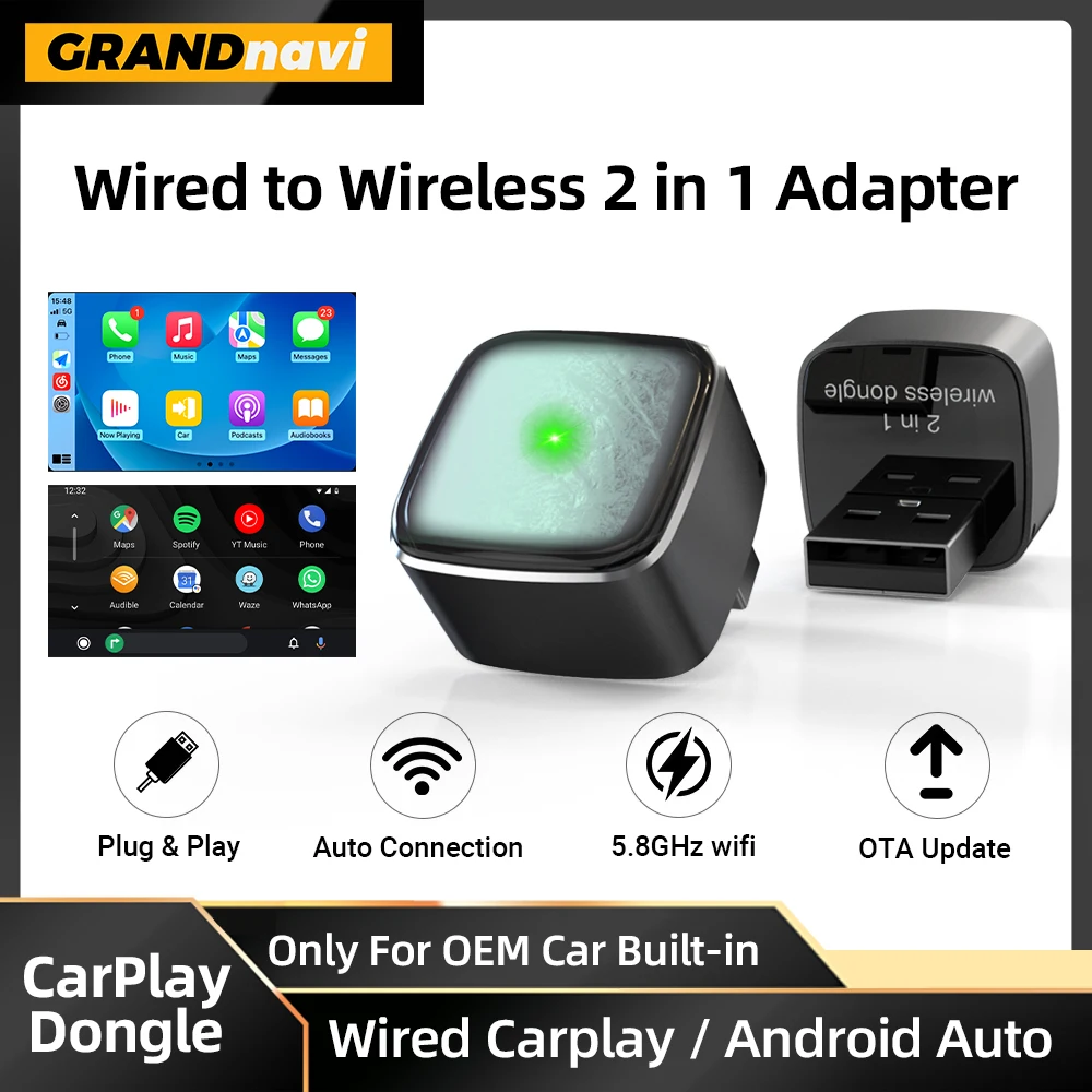 2025 2in1 Wireless Carplay Android Auto Box verkabelt mit Wireless Dongle Automatic Connect Adapter Bluetooth Plug & Play Mini Box Image