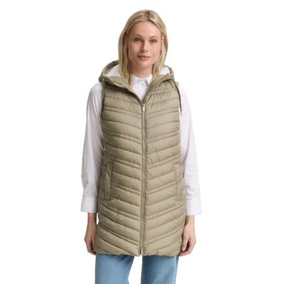 Steppweste TOM TAILOR, Damen, Gr. XS, grün (smoke olive), Steppware, Obermaterial: 100% Polyester. Futter: 100% Polyester, Strukturmuster, casual, regular fit ca. Mitte Oberschenkel, Westen, mit Kapuze Image