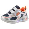 Sneaker SKECHERS "SKECHERS METEOR-LIGHTS", Kinder, Gr. 26, bunt (silberfarben, orange), Lederimitat, Textil, kontrastfarbene Details, sportlich, Schuhe, Klettschuh mit Blinkfunktion, Größenschablone zum Download