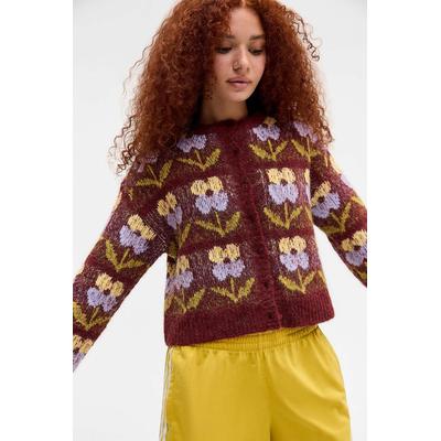 Kimchi Blue Dakota Floral Cardigan - Red Berry XL at Urban Outfitters