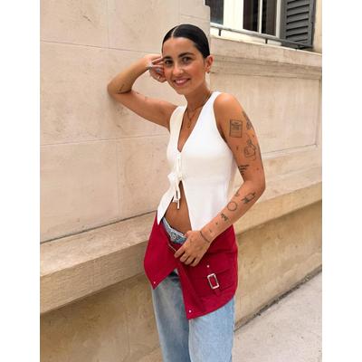 Bershka Ribbed Vest With Tie Detail Women M White