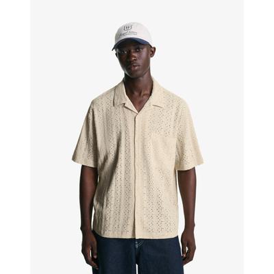 Bershka Embroidered Short Sleeve Shirt Men S Sand
