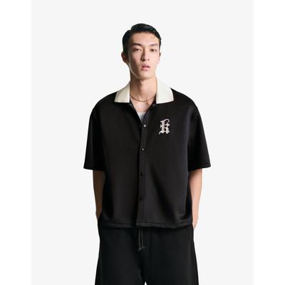 Bershka Embroidered Short Sleeve Boxy Fit Shirt Men M Black