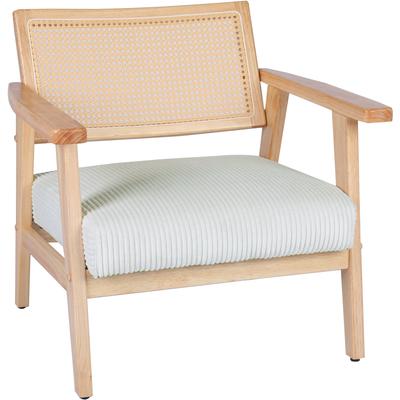Loungesessel HOME AFFAIRE "VILLAINE", beige (creme), B:73cm H:72cm T:68cm, rubber wood frame, plywood, foam, fabric, rattan, Sessel, Einzelsessel, Rattan-Sessel mit Wiener Geflecht, Cord, Webstoff Image