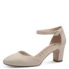 Spangenpumps TAMARIS, Damen, Gr. 38, beige, Textil, unifarben, Veloursleder, klassisch, Schuhe, Riemchenpumps, Abendschuh, Festtagsschuh, verstellbare Schnalle