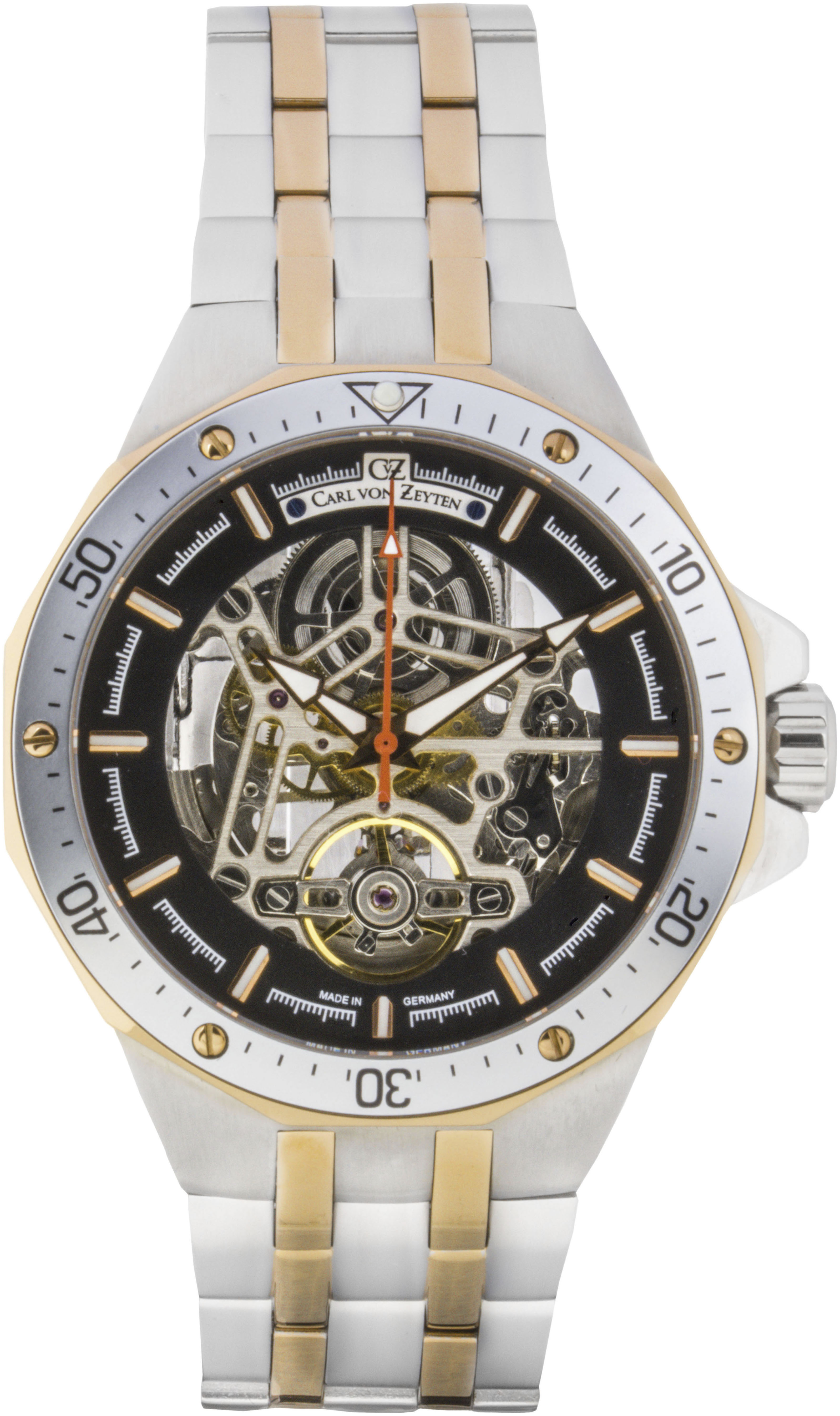 Automatikuhr CARL VON ZEYTEN "Urberg", gold (silbergoldfarben, schwarz), Armbanduhren, Kinder, Automatikuhr, Armbanduhr, Herrenuhr, Made in Germany, Mechanische Uhr