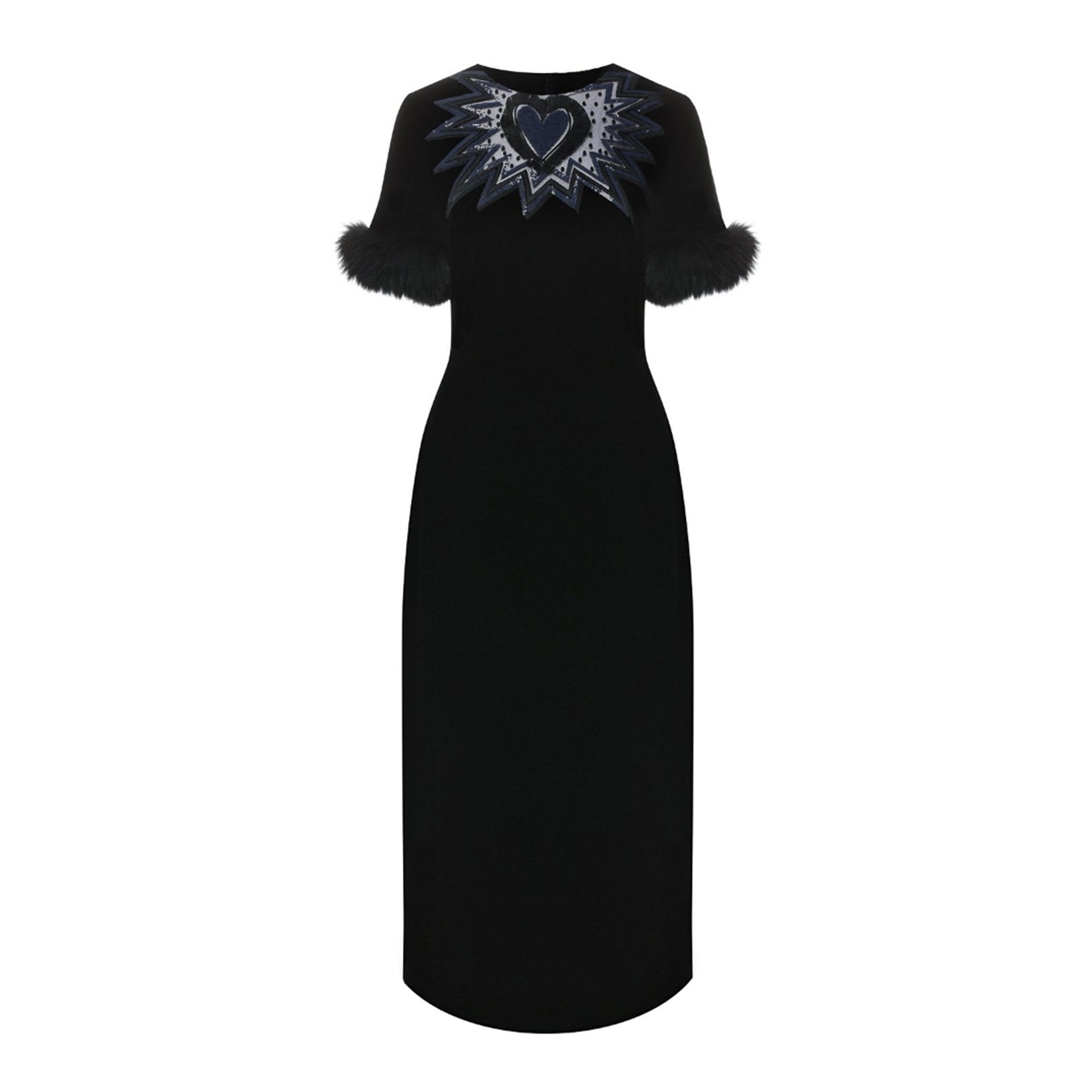 Fendi – Midikleid aus Samt mit Pelzbesatz