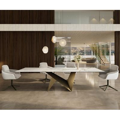 DELIFE Esstisch Edge 300x100 Keramik Calacatta Luxe Weiß-Gold-Grau Origami Metallic Gold, Esstische Image