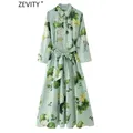 Zevity – robe mi-longue élégante pour femmes, imprimé floral, avec ceinture à nœud, Chic, boutonnage, Slim, ligne A, robes de soirée, DS6177, nouvelle collection 2024