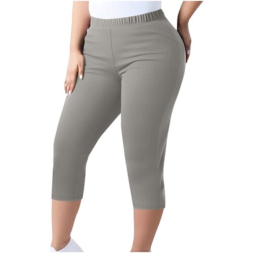 Damen Übergrössen Stoffhosen Leggings Gemütliche Leggings Stumpfhosen sportlich Wadenlang Natürliche Taille Einfach Elastischer Bund Bequem Po-Lifting Bauchkontrolle Yoga Alltagstauglich Dunkelrot Image